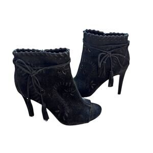 Ivanka Trump Heeled Booties Black Suede Open Toe 8.5 Whimsygoth Dark Academia